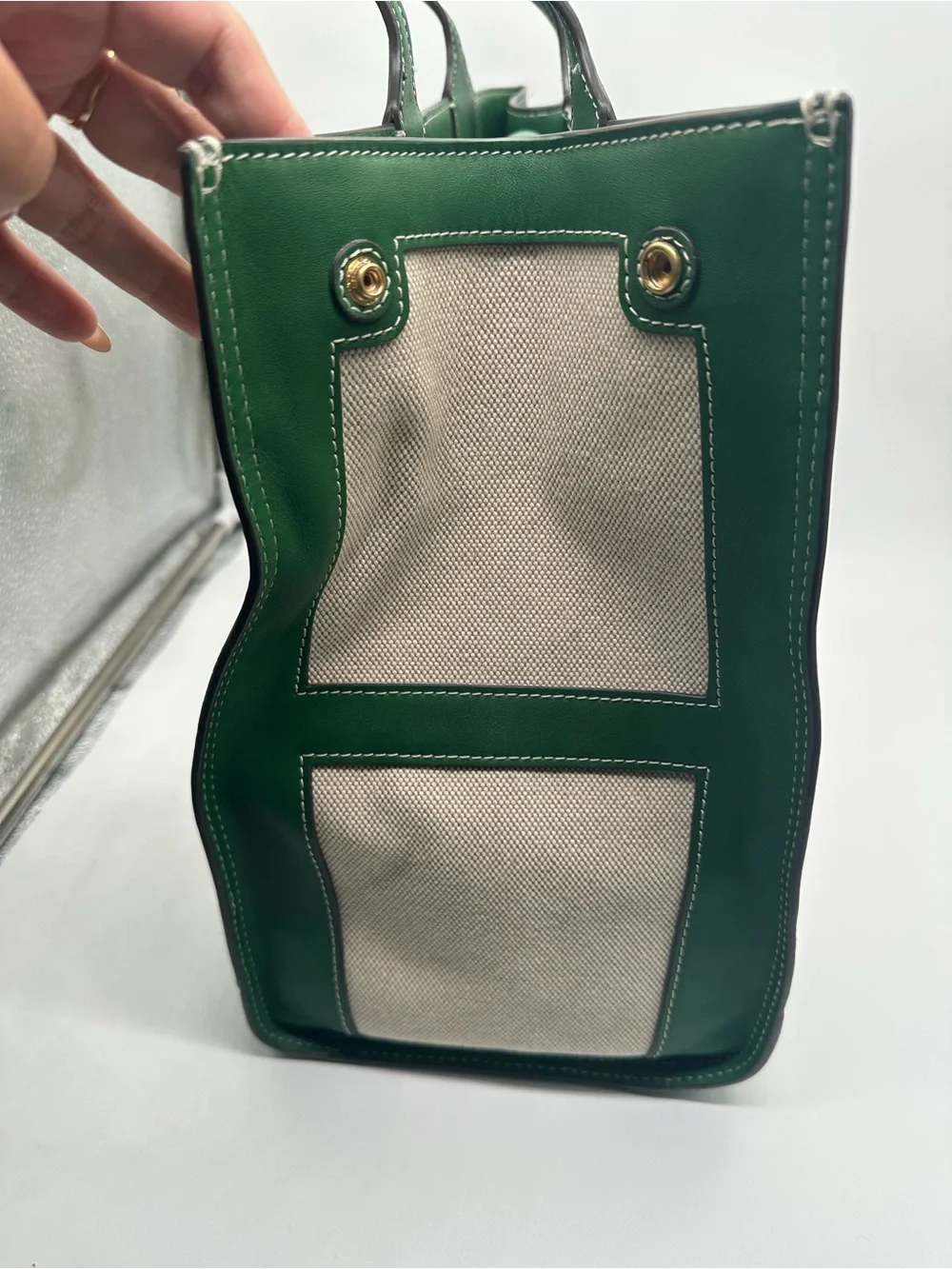 Tory Burch Green Trim Canvas Tote Bag